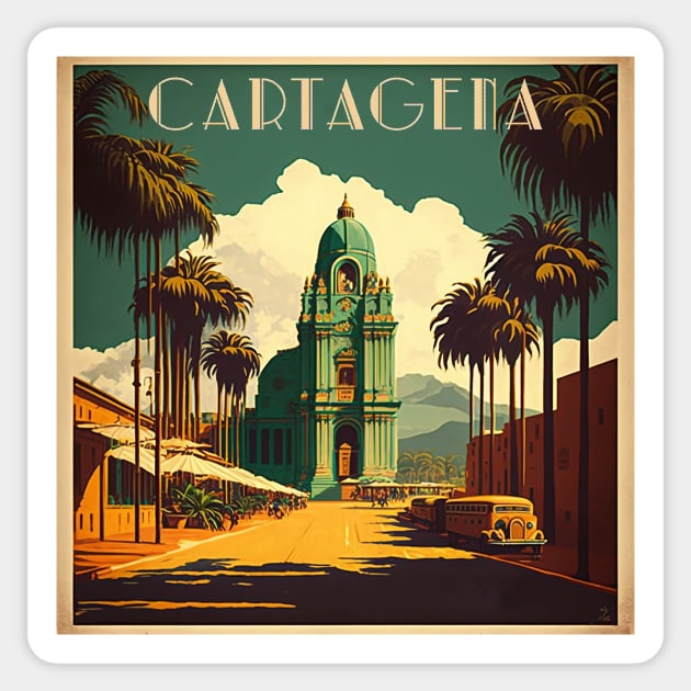 Cartagena Colombia Vintage Travel Art Poster Sticker by OldTravelArt